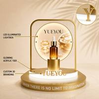 Expositor de Acrílico Plegable con Marco Dorado y Luz LED para Productos de Cuidado de la Piel, Pedestal Luminoso para una Sola Botella, Logotipo 3D, Suero, Aceite Esencial