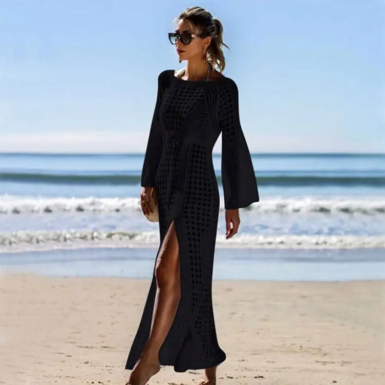 Crochet tejido playa cubrir vestido túnica traje de baño largo Pareos Bikinis cubrir UPS traje de baño 2024 ropa de playa