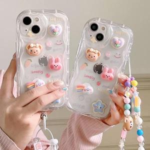<span class=keywords><strong>Coque</strong></span> de téléphone portable en TPU motif dessin animé pour <span class=keywords><strong>iPhone</strong></span> 15/16 avec porte-cartes antichoc et cordon de suspension 3D Lapin - Product Image 5