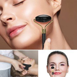 Rodillo Facial de Piedra de <span class=keywords><strong>Jade</strong></span> Natural Negra con Doble Piedra para Alivio de la Tensión, Estiramiento Facial y Reafirmación de la Piel - Product Image 4