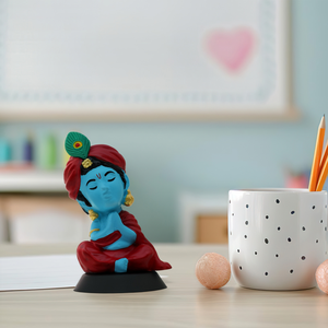 Ídolo del Señor Krishna Pintado a Mano (Acabado Azul) Obra Decorativa Espiritual para el Hogar, Templo, Escritorio de Oficina, Tablero de Coche y Regalo - Product Image 2