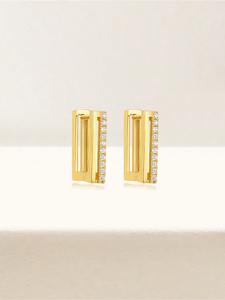 Gold Fashion S925 Sterling Silver Single Row <b>square</b> <b>Diamond</b> High Texture All-match <b>Earrings</b> - Product Image 4