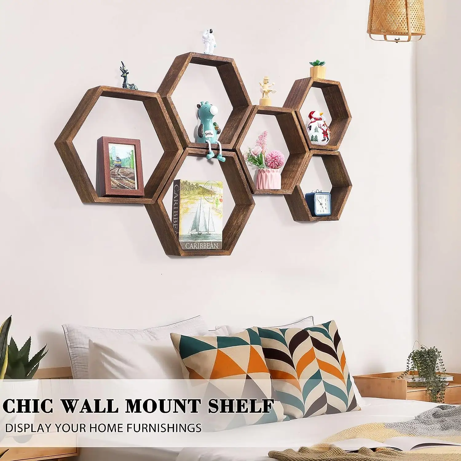 Custom honeycomb wall storage shelves Wooden display hexagonal shelves wall hanging floating shelves