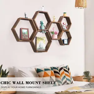 Custom Honeycomb Wall Storage Shelves Wooden Display Hexagonal Shelves Wall Hanging Floating Shelves