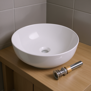 Vasque à poser ronde pour salle de bain, 16 pouces, en céramique polie, design minimaliste - Product Image 2