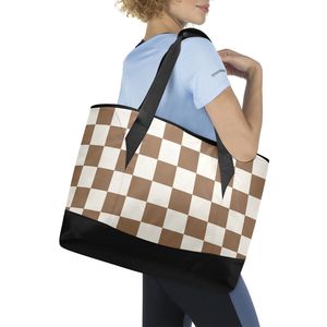 Bolsa de Almuerzo Personalizada a Cuadros Marrones para Mujer, para Compras y Uso al Aire Libre, Bolsa Térmica al por Mayor con Cierre de Cremallera - Product Image 5