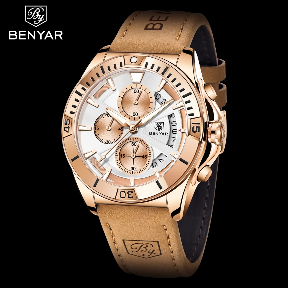 BENYAR 5180 New Model Quartz Watch for Men Fashion Chronograph Watch Top Luxury Brand Men Wristwatches