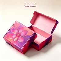 Boîte rigide magnétique en papier avec motif floral rose personnalisé pour emballage cadeau cosmétique