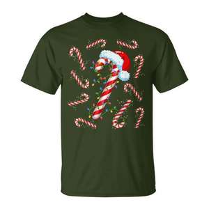 Camiseta navideña Candy Cane Santa, diseño de luces navideñas rojas y blancas, ropa navideña - Product Image 1