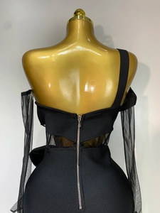 Abito Bodycon da Donna <span class=keywords><strong>con</strong></span> Fascia, Monospalla, Fiocco, Rete Trasparente, Nero, Senza Maniche, <span class=keywords><strong>con</strong></span> <span class=keywords><strong>Guanti</strong></span>, Elegante per Feste e Compleanni, <span class=keywords><strong>Vestito</strong></span> Sexy - Product Image 5