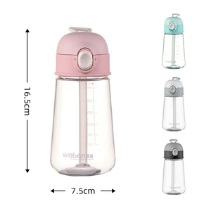 Botella de Agua Reutilizable de Plástico de 400 ml con Pajita, Transparente con Medidas, Apertura con un Clic - Product Image 2
