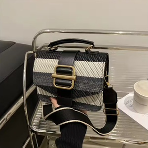 Sac à main rétro rayé pour femme, sac bandoulière en toile de cuir à carreaux - Product Image 4