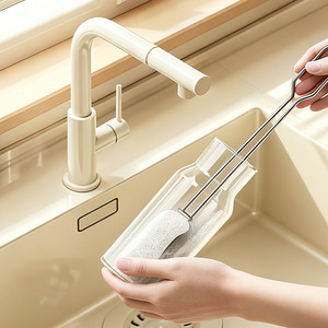 Stainless Steel Cup Brush Long Handle For Glass Bottle Cleaning Kitchen Use 304 Material Hook Type - Product Image 1