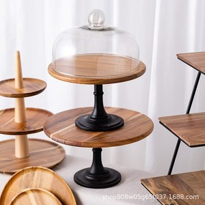 Ensemble de plateaux en bois d'acacia, support à gâteau rond en bois massif, plateau à dessert, décorations de table pour fête d'anniversaire, couleur rétro, usage domestique - Product Image 5