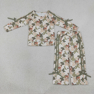 Ensemble de vêtements pour bébés filles, chemises à manches longues avec nœuds, pantalons à poches, camouflage - Product Image 3