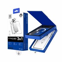 HEYBINGO Blue Box 3-en-1 Verre Anti-Espion Auto-Adhésif en 2 Étapes Lentille Métallique Anti-Jaunissement Étui Magnétique pour IP 18 Pro Max