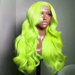 <span class=keywords><strong>Perruque</strong></span> Longue Ondulée Vert Néon 13x4 Lace Front, Résistante à la Chaleur, Dentelle Transparente, Fibre Haute Température pour <span class=keywords><strong>Femme</strong></span> - Product Image 2