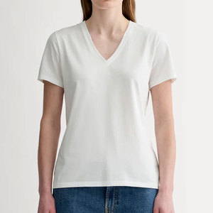 Últimos Diseños, Camiseta de Verano Ligera para Mujer, Colores Personalizados, Secado Rápido, Transpirable, Cuello en V, Estampado Floral, Poliéster/Algodón - Product Image 1
