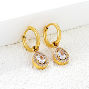 Boucles d'oreilles Huggie en alliage de zinc avec zircon, design géométrique, couleur or et argent, sertissage clos, bijoux de fête, boucles d'oreilles tendance pour femme - Product Image 3