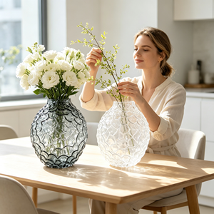 Vase décoratif moderne haut de gamme en verre gris, disponible en gros, idéal pour les meubles TV, les salles <span class=keywords><strong>à</strong></span> manger, les consoles et les plateaux de table. - Product Image 5