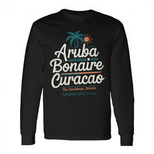 Camiseta de Manga Larga con Cuello Redondo de las Islas del Caribe, Aruba, Bonaire, Curazao, Diseño Promocional Unisex para Adultos - Product Image 2