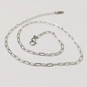 Aço inoxidável metal prata cor paperclip cadeia colar Paperclip Link Chain Necklace