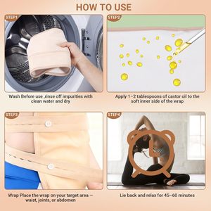 Organic Castor Oil Pack <b>Wrap</b> for Neck Adjustable Lightweight Elastic Strap Bamboo Cotton Anti-Oil Leak - Product Image 5