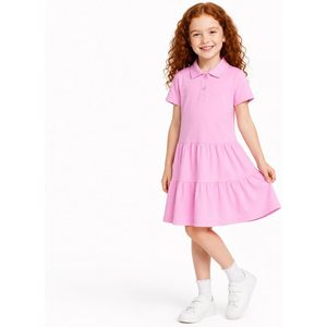 Vestido Polo de Piqué para Niñas, Manga Corta, Uniforme Escolar, Tejido de Algodón - Product Image 2