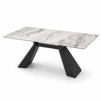 Ensemble de table à manger rectangulaire moderne pour hôtel et restaurant, plateau en marbre blanc, structure métallique, mobilier en conteneur complet