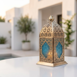 Manufacturers <b>Brass</b> Antique Metal Moroccan Candle <b>Lantern</b> with Floral Glass for Ramadan Decoration - Product Image 5