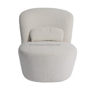 Modern Boucle Accent <b>Chair</b> Armless Cream Teddy Fabric Lounge <b>Chair</b> <b>Round</b> Barrel Back Living Room Bedroom Hotel Lobby Furniture - Product Image 1