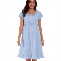 Robe longue de nuit pour femme, style européen et américain, avec patchwork de dentelle, rayures à nœuds, volants, manches courtes et col rond