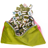 Tuiles de Mahjong de Luxe MCM Vert Olive Rétro Géométrique Floral Motif Artistique Américain avec Pochette en Velours pour Divertissement Bam Bird