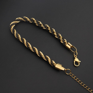 Pulsera de Cadena Trenzada de Acero Inoxidable de 5 mm de Ancho, Joyería Hip Hop Unisex, Acero de Titanio, Diseño de Bloques de Color en Oro de 18K - Product Image 4