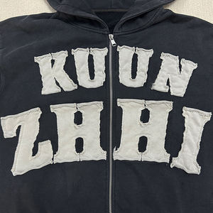 YSJY制造商定制超大酸石水洗重量级法国毛圈苦恼补丁男士复古连帽衫 - Product Image 4