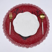 Set de table rond de Noël Rudolph le renne rouge, avec bord tressé motif canne à sucre, motif silhouette festive, pour décoration de fêtes