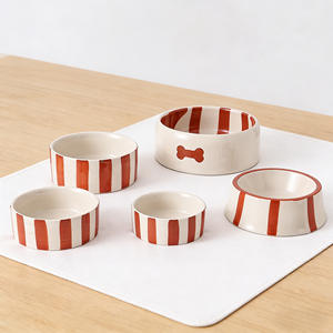 Mangkuk Keramik BESTCERA untuk Anjing & Kucing, Desain Tulang dengan Pola Polka Dot & Garis, Tempat Makan Hewan Peliharaan dari Keramik - Product Image 3