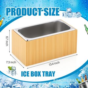 Wooden Ice <b>Bucket</b> Rectangle Detachable Tray Party Beverage Cooler Outdoor Use - Product Image 4