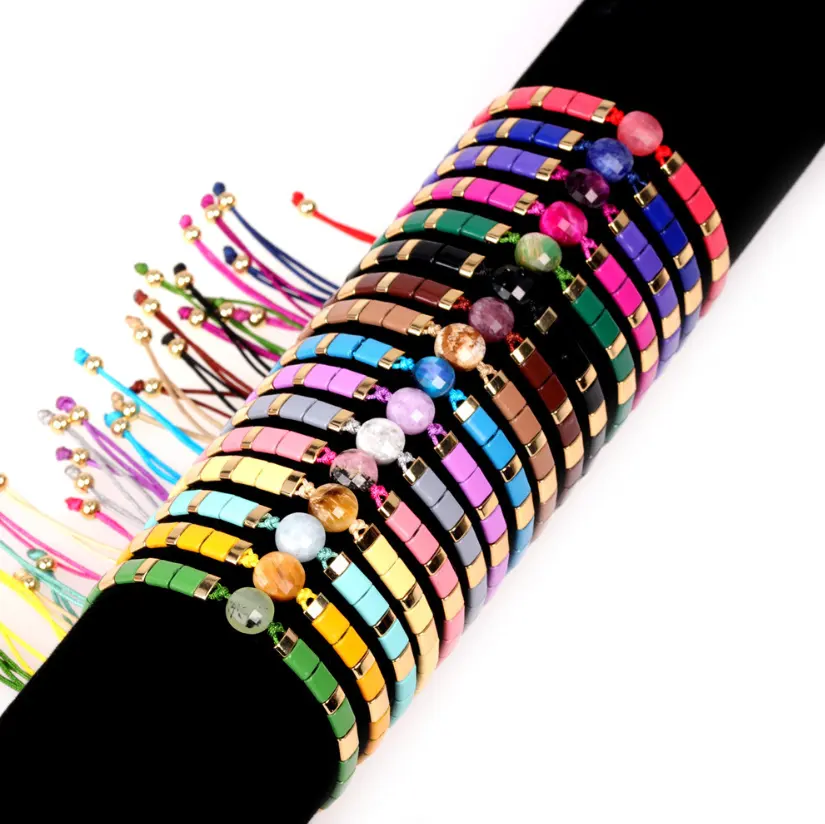 2020 Wholesale Bracelet For Women colorful bead Natural stone Braided Adjustable Women Bangle Bracelet