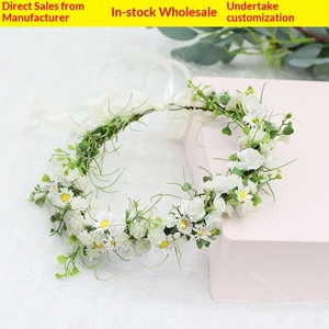 Corona de Flores para Mujer con <span class=keywords><strong>Cinta</strong></span> Ajustable - Diadema Floral para Niñas, Adorno para el Cabello, Corona, Halo para <span class=keywords><strong>Boda</strong></span> - Product Image 3