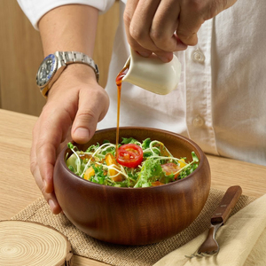 Grand saladier rustique en bois d'acacia fait main pour fêtes, service de salades, présentation de fruits – Vaisselle de cuisine naturelle et durable - Product Image 1