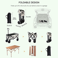 Chariot de camping pliable portable à quatre roues avec cadre métallique, capacité de charge de 150 kg, marron, chariot de rangement extérieur, pique-nique, voyage, OEM, 3 ans de garantie