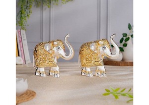 Gold and Silver Plated TrunkUp Elephant Pair Decorative Hindu Statue Home Decor Pooja Gift Premium Handicraft Collection - Product Image 2