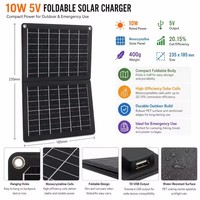 Panneau solaire pliable pratique, batterie externe 12W, charge portable pour téléphone, activités de plein air, USB + Type-C 5V/2.4A, camping