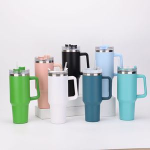 OEM Stainless Steel Tumbler 40oz with Handle Leakproof Lid <b>Double</b> <b>Walled</b> Vacuum Insulated with Spoon for Travel Office Gift - Product Image 1