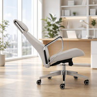 Chaise de bureau exécutive moderne en cuir PU, design ergonomique, appui-tête réglable en hauteur, pieds en alliage d'aluminium, pivotante, pour bureau à domicile