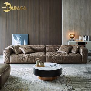 Sofá de salón de plumas de cuero Vegano para el hogar sofá tapizado seccional marrón a precio barato de lujo - Product Image 5