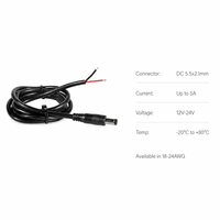 Câble d'alimentation CC 5,5x2,1 mm 12V 5A avec connecteur mâle IP44 étanche, cordon en cuivre PVC de 1,5 m, plage de température industrielle étendue -20 +80