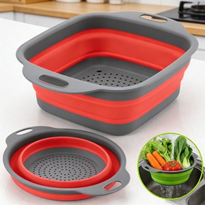 Passoire pliable en silicone pour fruits et légumes, panier de lavage, égouttoir pliable avec poignée - Product Image 3