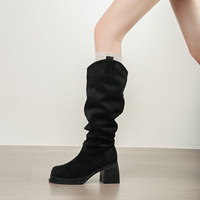 Bottes hautes décontractées noires en faux daim pour femmes, à plateforme et talon carré, bout rond, vente en gros ODM OEM